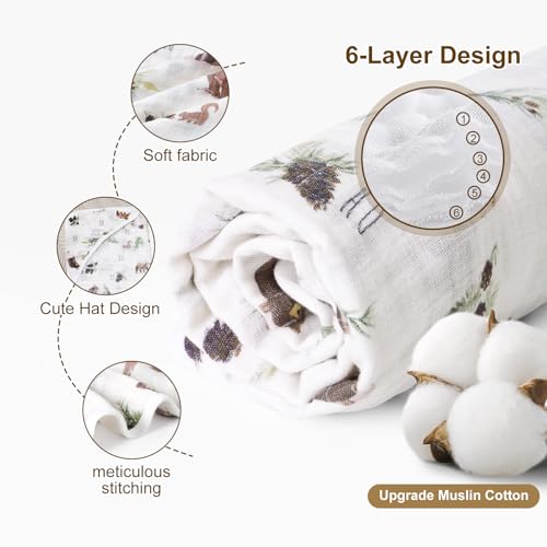 Image of david's kids 2 Pack Hooded Baby Towels, 100% Muslin Cotton 6-Layer Ultra Soft Breathable Absorbent Baby Bath Towels for Infant and Toddler, Newborn Essentials, Large 32x32Inch, Woodland Animals
