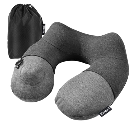 Image of Keemall Inflatable Travel Pillow, Premium Airplane Neck Pillow for Long Flight Sleeping, Soft 100% Cotton Travel Pillow for Plane Head Rest, Portable Traveling Essentials