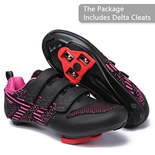 Image of Unisex Road Bike Cycling Shoes Compatible with Peloton Shimano SPD Bike Riding Shoes for Men Women, 3 Straps, Pre-Installed Delta Cleats for Indoor Outdoor Cycling Biking
