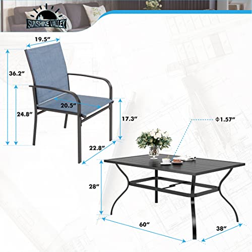 Sunshine Valley 6 Piece Blue Outdoor Dining Chairs,Rectangular Steel Dining Table With 1.57" Umbrella Hole,Patio Dining Set For Outdoor Kitchen Lawn Garden,Bistro,Deck,Patio Dining Set 7 Pcs. #TOP6