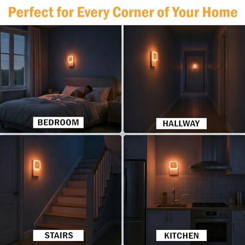 Image of GLUN Plug-in LED Night Light, Pack of 2 Warm Yellow Smooth Night Light with Smart Light Sensor, 0.5W Nightlight for Kids or Adults' Rooms