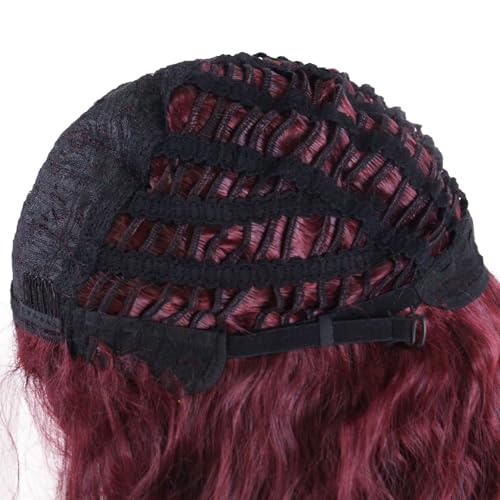 Image of GNIMEGIL Long Curly Burgundy Red Wigs for Women in Synthetic Fiber Body Wave Hairstyles with Natural Parting, Fluffy Volume Wig for Cosplay, Halloween, Themed Parties & Daily Style