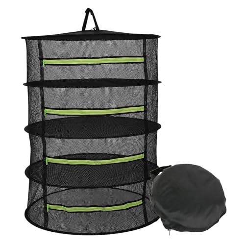 NOWHYX Herb Drying Rack, 4-Layer Collapsible Mesh Hanging Dryer Net with Zippers, Compartment for Herbs, Flowers, Vegetables, Spices, Fish, Food, Fiting in Grow Tents, Garden Outdoor Harvest, 24