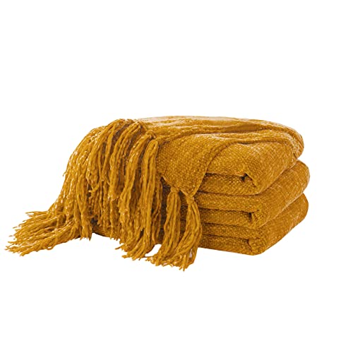 Accotia Gold Chenille Throw Blanket For Couch, Super Soft Fluffy Throw Blanket For Chair, 50X60Inches - Warm Decorative Blankets With Tassels For Home Décor, Bed And Living Room (50"X60", Gold) #TOP20