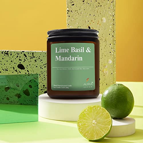 Image of AuraDecor Scented Jar Candle | Handpoured Soy Wax Candle with Long Lasting Burn Time | Premium Amber Jar Aromatherapy Candle | Ideal Gift for Home & Decor (Extra Large, Lime Basil & Mandarin)