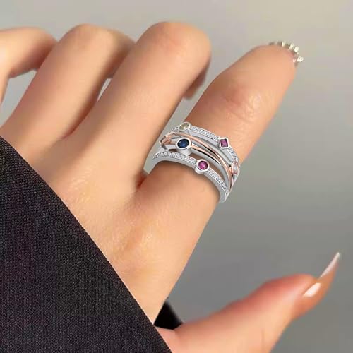White Gold Plated Geometric Lines Two Color Cubic Zirconia Boho Style Statement Ring Personalized Accessory Ideal for Women's Daily Casual Wear Party Holiday Anniversary Love Jewelry Gift4