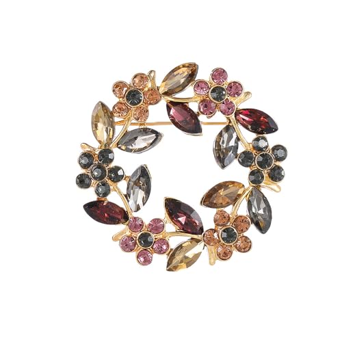 Image of Flower Wreath Brooches for Women Round Floral Rhinestone Lapel Pins Broach Blazer Dress Denim Jacket Clothes Badge Bridal Wedding Birthday Party Jewelry Gifts