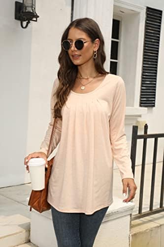 iChunhua Women Casual Pleated Scoop Neck Long Sleeve Tunics Tops Blouse T Shirts