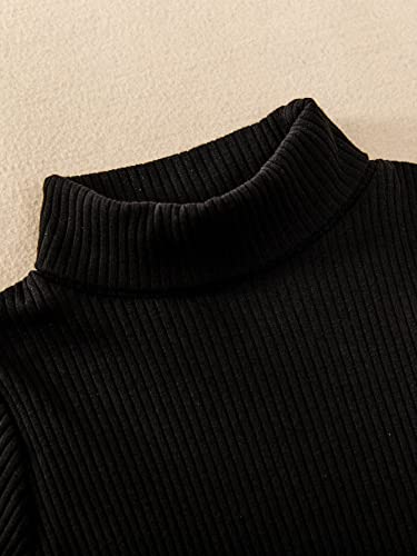 WDIRARA Toddler Girl's 2 Piece High Neck Rib Knit Top and Houndstooth Overall Dress4