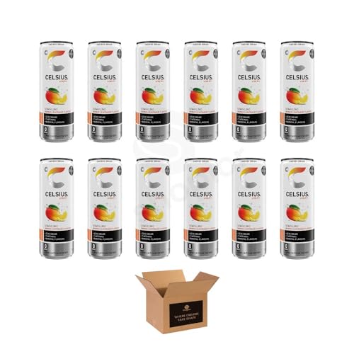 Celsius Sparkling Energy Drink | Zero Sugar, No Artificial Colours | Natural Caffeine Essential Vitamins For Focus | Hydrating Drink (Mango Lemonade- 