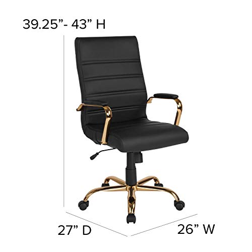 Emma + Oliver High Back Black Leathersoft Executive Swivel Office Chair With Gold Frame/Arms #TOP1