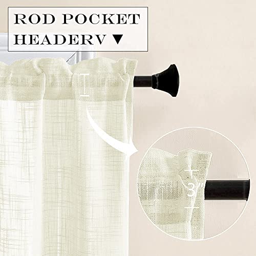 Off White Small Window Curtains For Bedroom 2 Panels Set Short Tier Cafe Curtain Rod Pocket Semi Sheer Linen Textured Boho Farmhouse Window Treatments For Kitchen Bathroom 36 Inch Length Ivory Cream #TOP2