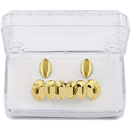 canjoyn 18K Gold Plated 2pcs Single Top and Bottom Grills for Your Teeh Grillz Set for Men Hip Hop
