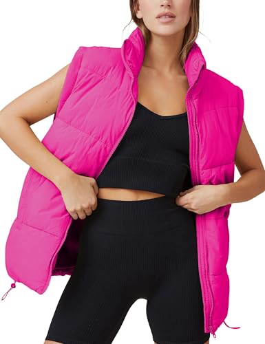 WHN Women's Oversized Puffer Vest Sleeveless Padded Jacket Coat Zip Up Winter Warm Outerwear