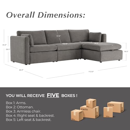 Image of CHITA 112 inch Modular Sectional Sofa, 4 Seat Modular Couch, Grey
