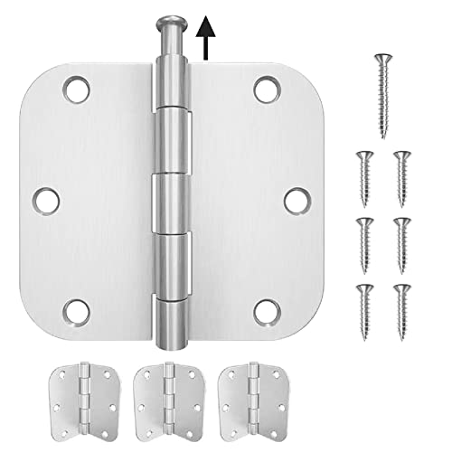 Hosom 3 Pack Rounded Door Hinges 3.5 X 3.5 Inch, 5/8 Radius, Brushed Nickel #TOP11
