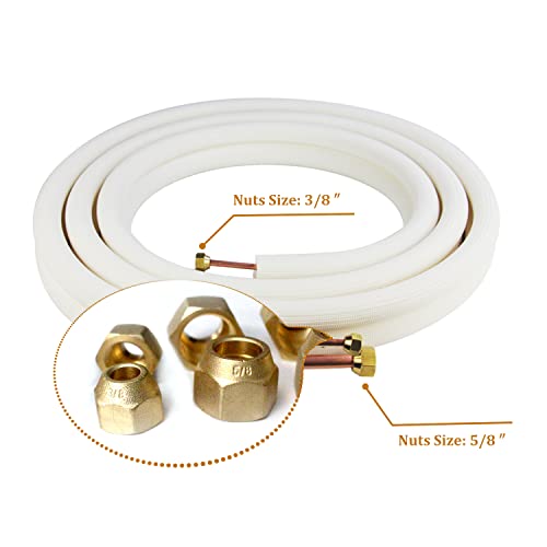 Image of 25 Ft Mini Split Line Set.Air Conditioner Copper Tubing Pipes Extension Set, 3 /8 inch & 5 /8 inch 3 /8 inch PE Thickened for AC and Heating Equipment Insulated Coil Line Set HVAC Refrigerant with Nuts. (3 /8+5 /8)
