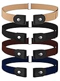 4 Pieces No Buckle Stretch Belt Adjustable Unisex Belt Invisible Elastic Belt for Men Women Jeans...