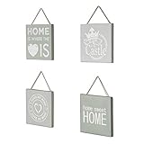 levandeo Wandbilder 4er Set B x H: 20x20cm Holzrahmen Shabby Chic Vintage Deko Sprüche Schilder Kordel