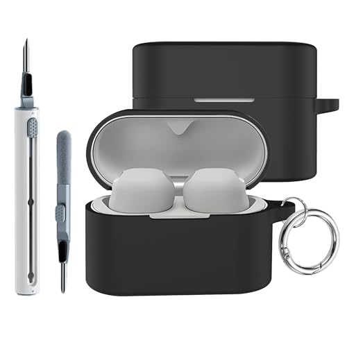 Image of Compatible with Sony WF-1000XM6 Case Cover,Shock-Proof,Premium Silicone with Silver Ring Buckle Cleaning Accessories-Black