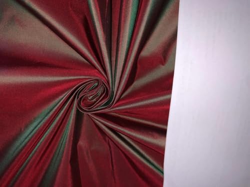 Tissu taffetas de soie rouge et vert 137 cm au mètre, 32 momme pour robe de soirée