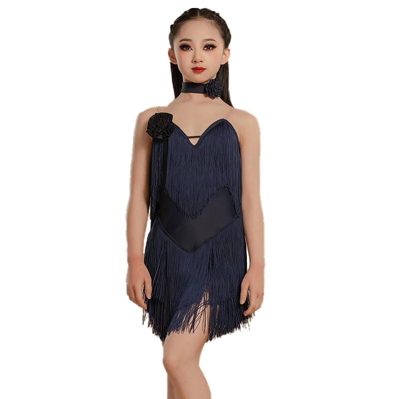 Robe de danse latine pour fille avec jupe à franges pour tango et salsa