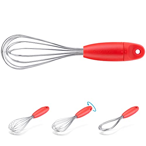 Dreamfarm Mini Flisk 3-in-1 Fold-Flat Stainless Steel Cooking Whisk - Red