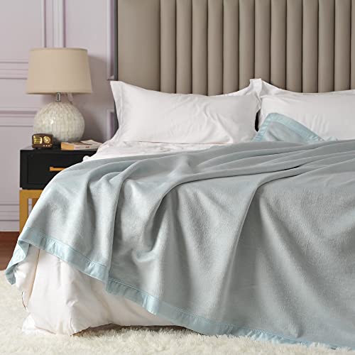 Cuddle Dreams Silk Bed Blanket For All Seasons, Accented With Silk-Charmeuse Border, Naturally Soft, Breathable (Ice Blue, Twin 66" × 90") #TOP2