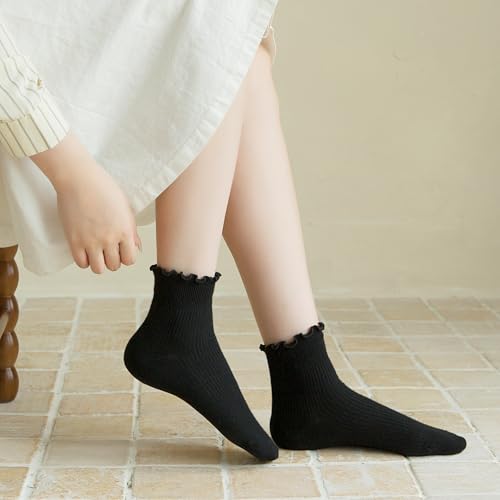 TOAMOUR Meias femininas com babados, meias até o tornozelo, meias respiráveis de algodão com babados