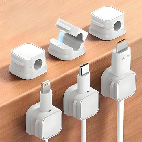 12 Pack Organizador de Cables con Resorte, Clips Magnéticos para Cables, Gestión de Cables, Accesorios para Escritorio, Organizador de Cables, Ajustable para Escritorio, Pared, Coche y Oficina en Casa, Organizador para Cable de Teléfono (Blanco)