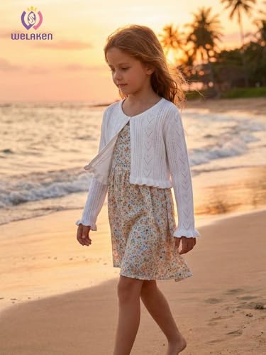 Image of Girls Cotton Knit Shrug Cardigan with Long Sleeve Ruffle Hem