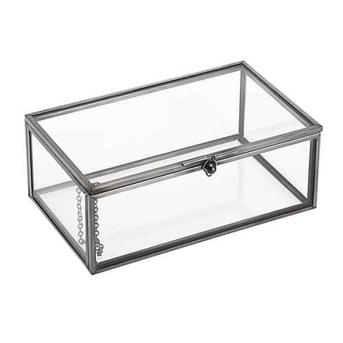 Hipiwe Vintage Glass Keepsake Box - Rectangle Jewelry Display Organizer with Lidded Box for Home Decor and Storage of Trinket Rings Bracelet - Black Small