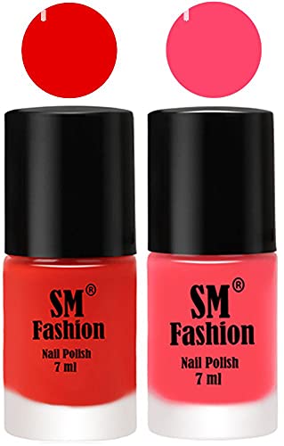 Image of Long Lasting Nail Polish | Nail Paint Combo 7 ml Each) - Set of 2 Fire Orange-Pink