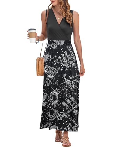 Image of AUSELILY Womens Maxi Dress Summer Sleeveless Wrap Long Dresses with Pockets | V-Neck Wrap Sleeveless Sundress, fits formal, casual, beach, vacation & daily wear