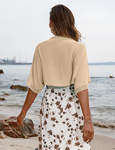 Image of Totatuit Women's Short Sleeve Bolero Shrug for Dresses Open Front Knit Cropped Cardigan Loose Sheer Cardigan Sweater