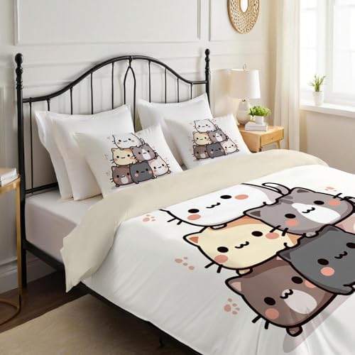 Housse de couette 140x200 lit enfant parure microfibre chat 3D