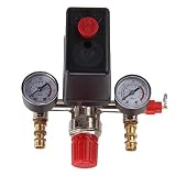 Ejoyous Valvola Aria Pressostato 230 V, Set Manometro Regolatore di Controllo in Metallo 16 A 125 PSI, Porta in Ottone Doppio Barometro Controllo Compressore Collettore di Aspirazione per Utenti di