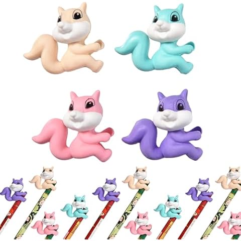 24Pcs Pencil Top Erasers for Kids, Squirrel Pencil Erasers Toppers Bulk, Cute Cap Erasers for Party Favors Classroom Rewards Cover