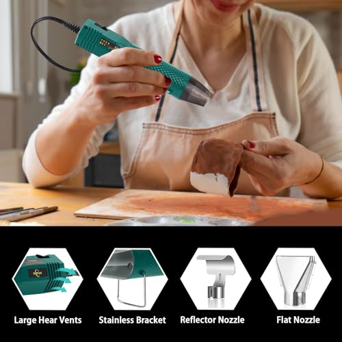 Heat Gun 350W with Dual Temp 392°F & 662°F and 2 Nozzles, Fast Heat Hot Air Gun with Overload Protection, 6.56Ft Long Cable for Crafting, Shrink Tubing, Vinyl Wrap, Epoxy — view 2