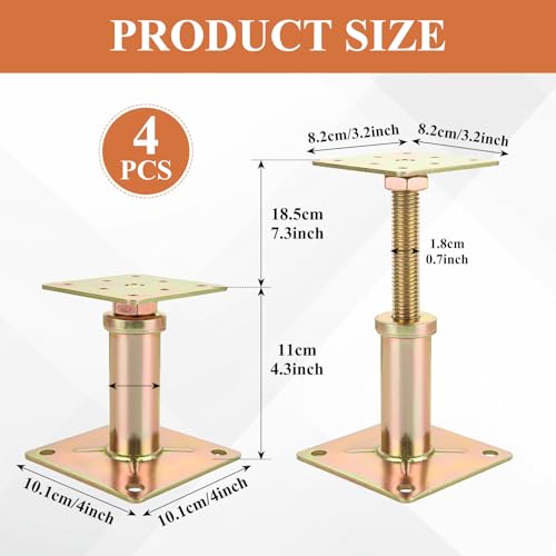 Image of 4Pcs Adjustable Support Jack, 4.3 inch-6.5 inch Adjustable Jacks Post, Mini Screw Jack Floor Jack for Stairs, Porches, Roof Beams, Galvanized