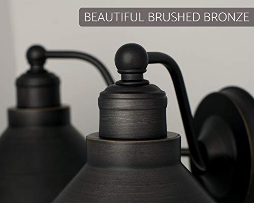 Kira Home Welton 19" 2-Light Modern Farmhouse Bathroom Light, Vintage Wall Sconce Barn Light, Hand-Painted Gold Trim + Brushed Dark Industrial Bronze Finish #TOP3