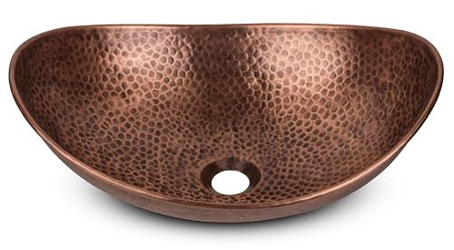 Monarch Abode Bathroom Sink – 19-Inch Harbor Vessel Bathrooms Countertop Sink, Bathroom Vessel Sinks, Above Counter Hand Hammered Pure Copper Bath Sinks for Restroom Vanity or Powder Room