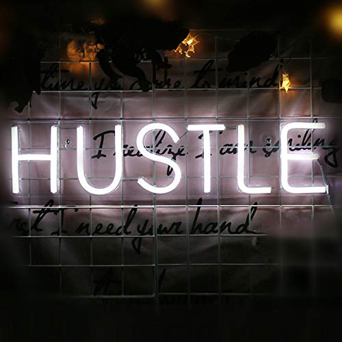 Hustle LED Neon Sign Novelty Light Wall Art Decorative Wall Hanging Sign for Bedroom Living Room Kid’s Room Party Home Decor Neon Night Light USB Powered Large 19.7x4.9” White - Thumbnail 5