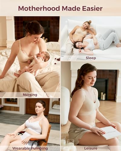 Image of Momcozy Nursing Bras for Breastfeeding, Soft U.S. Cotton Seamless Maternity Bra, Fixed Padding, Wireless Pregnancy