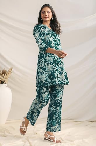 Image of Janasya Women's Pure Cotton Floral Printed Straight Co-ord Set