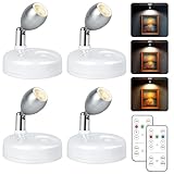 4 Pack Wireless Spot Lights Indoor, Battery Operated Uplighting, Mini Spotlight with Remote 3CCT Tree Lights Indoor, Accent Wall Lights for Display Plant Picture Dartboard