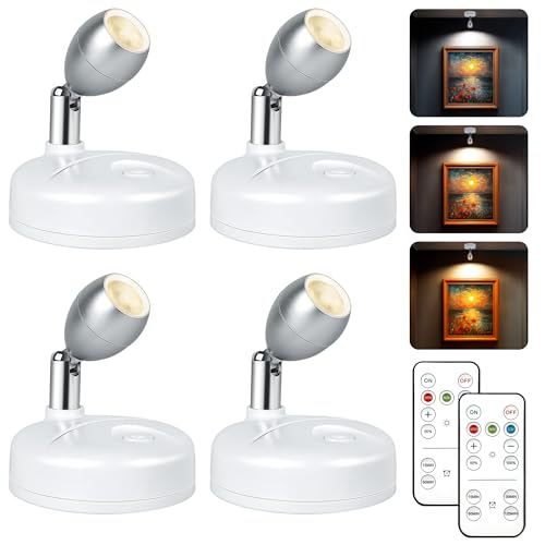 Image of 4 Pack Wireless Spot Lights Indoor, Battery Operated Uplighting, Mini Spotlight with Remote 3CCT Tree Lights Indoor, Accent Wall Lights for Display Plant Picture Dartboard