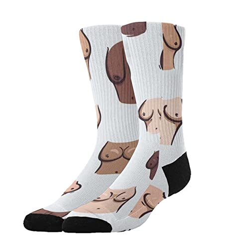 All Season socks For Women, Fashionable Personality Soft Non-Slip Socks For Men And Women Compatible with Black White Yellow Boobs Breast4