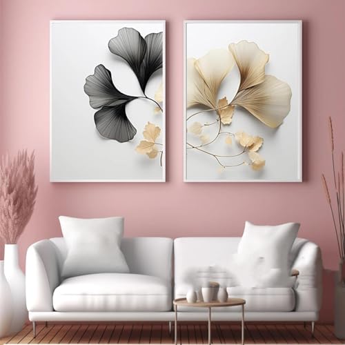 Toile art ginkgo biloba 80x120 cm x 2 | Poster paysage pour grand salon
