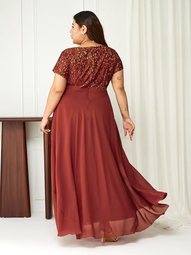 Image of Miss Chase A+ Women's Floral Printed Relaxed Fit V -Neck 3 /4Th Sleeve Georgette Maxi Dress